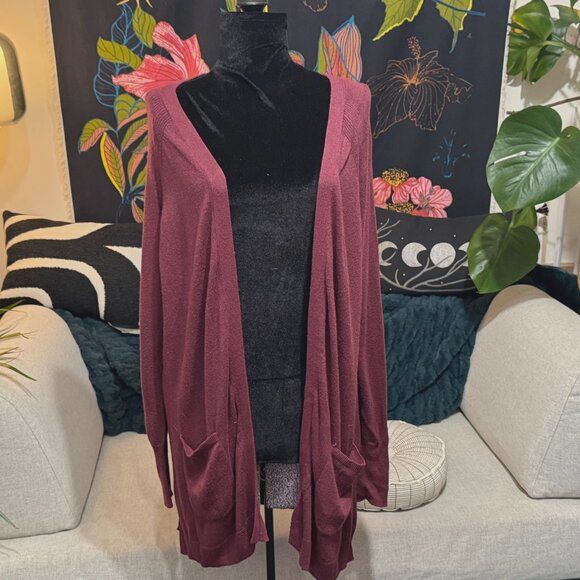 MOSSIMO Open Cardigan Sweater with Pockets, Cranberry, XXL - Picture 5 of 14